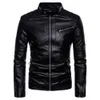 New Mens Leather Jacket Style Youth Zippered Cardigan Stand Up Collar Fitted for Men