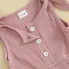 Set di abbigliamento Tutina estiva per bambina, tuta senza maniche in maglia a coste, tutina elastica in tinta unita, tasca corta