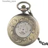 Pocket Watches Vackra Phoenix Mechnical Pocket Charm Lucky Pendant Flower Carving Auto Es Män kvinnor unisex vintage specialgåvor L240322