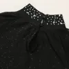 Casual Dresses Women's High Neck Dress Sparkly Knit Mesh långärmad Bodycon Short Party Teen Summer Chiffon Sexig Club Robe