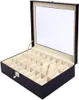24 Slot PU Leather Watch Box Watches Case Jewelry Display Storage Organizer Box With Key Lock Glass Top Gift For Men Women MX2009500193