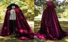 ワインブラックベルベットフーデッドマクロークケープアダルト長い高品質の結婚式のハロウィーンコートコスチュームwicca robe9433277