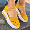 Casual Schuhe Sommer 422 Mode Frauen Sandalen Weben Hohl Schnalle Slip auf Atmungsaktive Koreanische 2024 Bequeme Gelbe Plattform