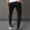Men Streetwear Rubled Patch Slim Dżinsy Spodnie Stylowe męskie dziury swobodne spodnie dżinsowe ołówek 240311