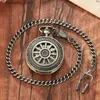 Pocket Watches Vintage Mechanical Skeleton Hollow Pendant Necklace Chain Hand Wind Pocket es Men Ladies Male Gifts L240322