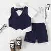 Conjuntos de roupas Crianças Meninos Cavalheiro 2 Pcs Ternos Formais Patchwork Bowtie Manga Curta Blazer Colete Camisas Shorts