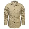 Chemises décontractées pour hommes Col rabattu Blouse en coton Hommes Militaire Manteaux d'extérieur Chemise à manches longues Veste vintage à poitrine unique Vêtements