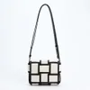 Shoulder Bags New Black and White Checkered Woven Bag Canvas Cowhide Small Square Fashion One Oblique Straddle for Women