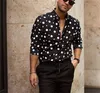 Homens camisetas Homens Polka Dot Impresso Casual Versátil Camisa de Manga Comprida com Bolso Tees Coreano Moda Mens Roupas