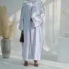 Vêtements ethniques Femmes Musulman Cardigan Abaya Moyen-Orient Dubaï Robe de soirée Robe de couleur unie Foulard Casual Burqas 3 pièces Ensemble