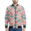 Erkek Ceketler Renkli Çikolata Donutlar 3D Baskılı Yemek Erkekler Uzun Kollu Sweatshirt Serin Sokak Kişilik Bombacı Fermuar Ceket Üstleri