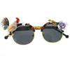 Sunglasses 2024 Baroque Handmade High Quality For Women Cat Eye Girl's Glasses Golden Chicken Ladies Sun Party Gifts