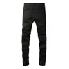 American Style High Street Slim Fit Elastic Versatile Live Streaming Internet Celebrity Black Patchwork Leather Jeans