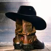 INS Unisex Женщины мужчины имитация замша шесть заостренных звезд Шериф Wide Brim Sun Sunscreen Cap Beach Cowboy Cowgirl Western Hat 240312