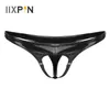 Mens underkläder ihålig utifrån thong wet look patent läder g-sträng underkläder låg stigning elastisk midjeband t-back underbyxor 240320