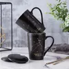 Mugs Simple Design Black Constellation Cup With Lid Spoon Creative High-quality Ceramic Mug European Couple Coffee