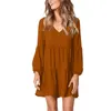 Robes décontractées vente robe féminine col en v datant fête solide manches longues col en v robe ample femme femme vêtements