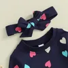 Kläderuppsättningar Småbarn Girls Valentine S Day Long Sleeve Crewneck Sweatshirt Hjärttryck Pants Pannband