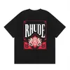 Men's T-shirt New America Chaogao Street Trend Rhude Wine Red Card Printing Double-yarn Pure Cotton Couple Short-sleeved T-shirt