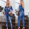 Jeans pour femmes, combinaison en Denim, coupe ajustée et amincissante, Camisole avec trous blancs de pulvérisation