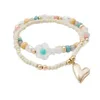Charm Bracelets 2 Strands Set For Women Colorful Acrylic Glass Beads Elastic Fashion Jewelry Cute Love Heart Pendant Gifts Party MQ014