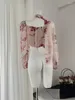 Blouses Femmes Sweet Bohemian Floral Femmes Col Carré Crop Top Été Coréen Bureau Lady Folds Chemises Exquises Streetwear Romantique