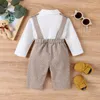 Clothing Sets PatPat 2pcs Baby Boy Plaid Bow Tie Long-sleeve Shirt And Bear Embroidery Suspender Pants Set