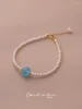 Strand Minar Delicate Candy Color Crystal Natural Stone Simulated Pearl Armband For Women 14k Real Gold Plated Copper Jewelry