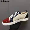 Chaussures Red Patent Cuir Toe Men Lace Up Flats Chaussures décontractées baskets basse baskets Bottom Zapatillas Hombre Plus taille 3847