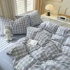 2024 Lattice Duvet Cover Set with Sheet Pillowcases No Filling Warm Bed Linen Twin Full Queen Size Grid Home Bedding Set 240309