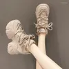 Casual Shoes Thick Sole Plush Leather Chunky Sneakers For Women 2024 Winter Warm Cotton Sports Woman Non Slip Platform