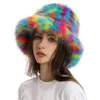 Bérets Fausse Fourrure Fluffy Bucket Hat Pour Femmes De Luxe En Peluche Hiver Épaissir Neige Surdimensionné Doux Femmes Panama Cap