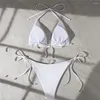 Kadın Mayo Katı Beyaz Peluş Peluş Üçgen Bikini Halter Micro Thong Mayo Kadın 2024 Plaj Mayo Takım Seksi Mini Bikinis Seti Mujer