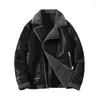 Мужские куртки Мужская замшевая толстая куртка Зимняя теплая верхняя одежда из искусственного меха ягненка с отложным воротником Черное пальто размера плюс M-5XL