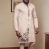 Vêtements pour hommes africains ensembles de pantalons de luxe pour habiller des costumes élégants complets vêtements pour hommes col rond 2 pièces Costume de marque Abaya Dashiki 240313