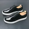 Casual Shoes Spring And Autumn High Quality Patent Leather Men's Lace-Up Sneakers Green Carved Sole Designer