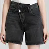 Shorts femininos jeans 2024 cintura torcida sobreposta design alta cor sólida jeans casual
