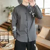 Camicie casual da uomo Camicia a maniche lunghe Primavera ed estate Cappotto con colletto alla coreana in lino e cotone traspirante retrò stile cinese retrò di fascia alta