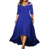 L-5XL Summer Fashion Elegant Long Dress Plus Size Women Clothing Solid Halter Kort ärm Oregelbunden Casual Dress Drop 240320