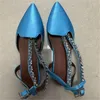 Повседневная обувь, весенне-осенние стильные сандалии Baotou с острым носком и стразами, женские сандалии на плоской подошве, 42 ярда, атласные женские с пряжкой сзади