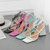 Dress Shoes Spring Summer Fish Mouth Thick High Heel Lace Up Outward Wear Large Sandals Women's Fashion Mesh Red Casual