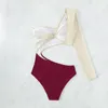 Costumi da bagno da donna Sexy Kpop Chic Costume da bagno a blocchi di colore irregolare Costume intero con fasciatura posteriore Bikini Perizoma Costume da bagno Abbigliamento da spiaggia Costumi da bagno