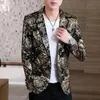 Gold Blazer Spring Bronzing Men Boutique Fashion Slim Fit Suit Jacket Wedding Nightclub Stage Party Dress Male Clothing 240313