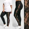 L3xl plus size calças para mulheres moda casual preto emagrecimento cintura alta rendas retalhos ver através de leggings calças 2023 240309