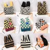 Shopping Bags 1Pc Knitted Wrist Bag Women Boho Casual Shoulder Tote Mini Plaid Knot Female Reusable Woven Handbag