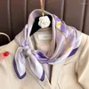 Scarves Luxury Purple Floral Print Silk Square Scarf Women Soft Headband Hairband Hands Bag Ribbons Foulard Neckerchief Hijab Satin