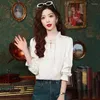 Blusas de mujer Camisas de satén Estilo chino Primavera/Verano Ropa vintage Estampados sueltos Tops de manga larga para mujer YCMYUNYAN