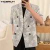 INCERUN Top stile coreano uomo pittura a olio peonia stampa blazer casual partito streetwear uomo manica corta abiti S-5XL 240309