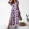 Casual Dresses Summer Maxi Dress Slit Design Stylish V Neck With Contrast Color Print Split Hem Soft Breattable For Women