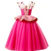 Girl Fancy Deluxe Sleeping Beauty Halloween Princess Costume Party Aurora Dress Up Kids Red Layered Christmas Pageant Ball Gown 240314